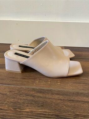 French Connection mules light pink slip on square toe